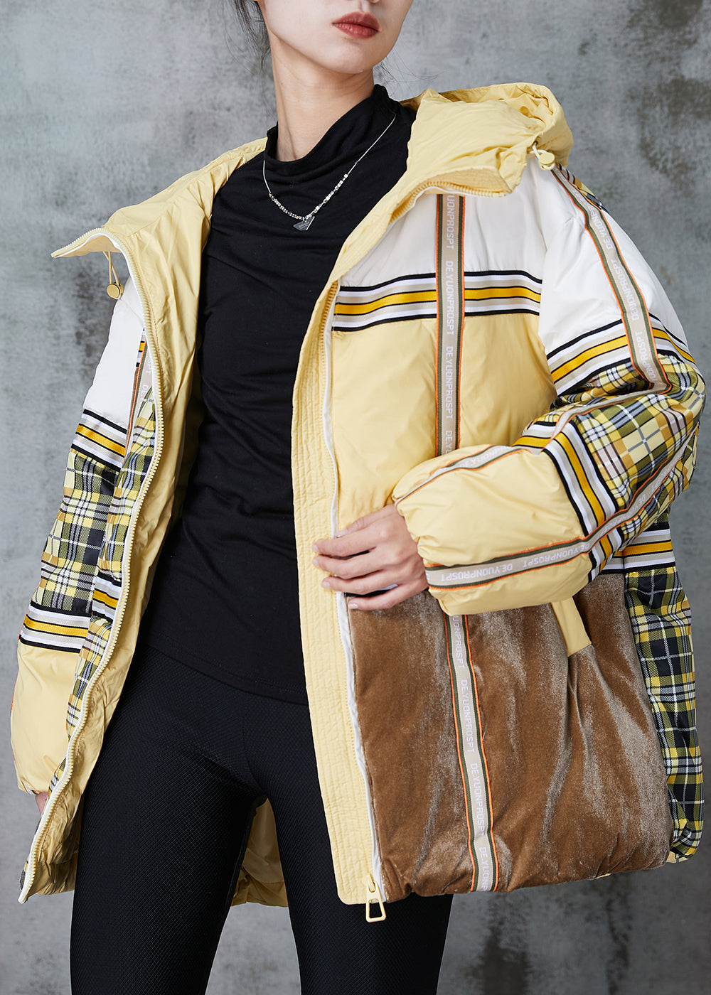 WW | Large Yellow Oversized Patchwork Duck Feather Puffer Coats Winter