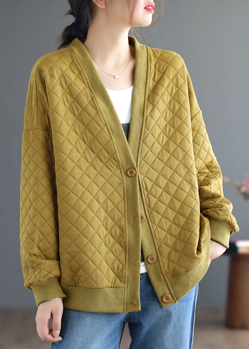 WW | Size Yellow V-Neck Button Cotton Cardigans Coats