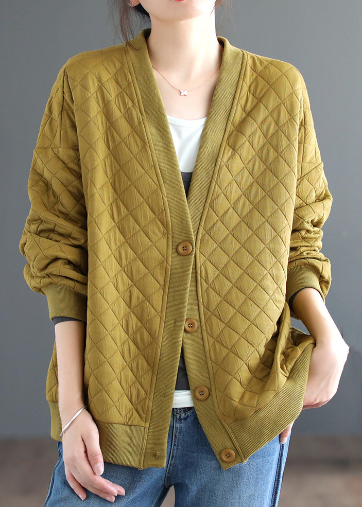 WW | Size Yellow V-Neck Button Cotton Cardigans Coats