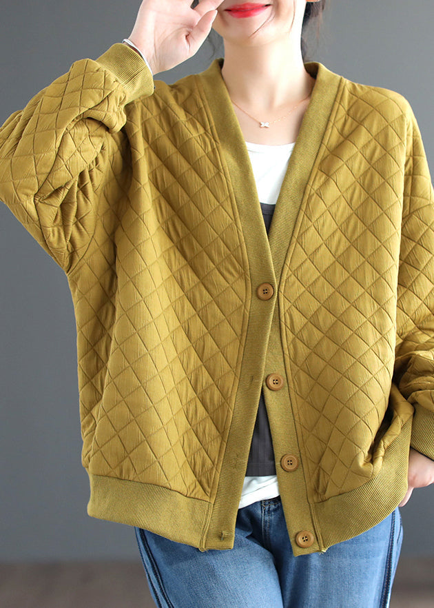 WW | Size Yellow V-Neck Button Cotton Cardigans Coats