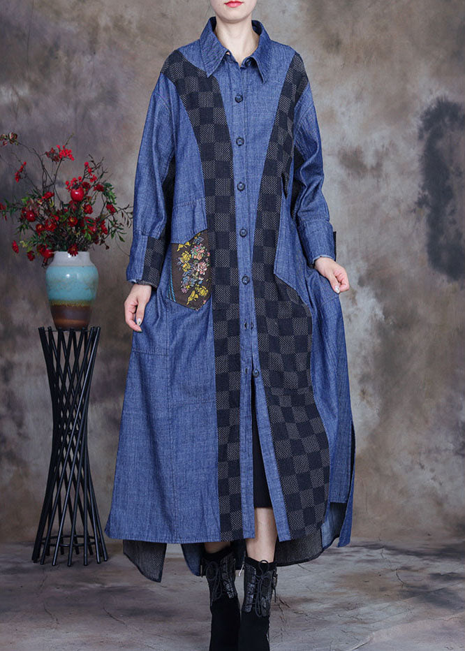 WW | Größe Denim Blau Patchwork Karierte asymmetrische Design Mäntel