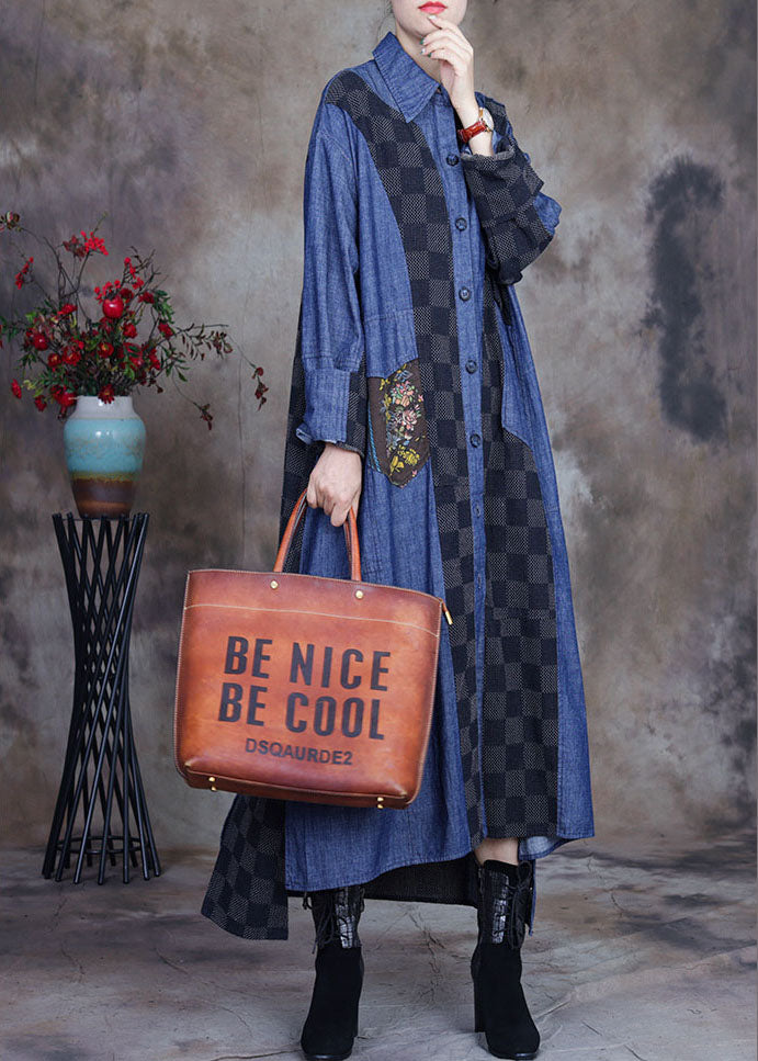 WW | Größe Denim Blau Patchwork Karierte asymmetrische Design Mäntel
