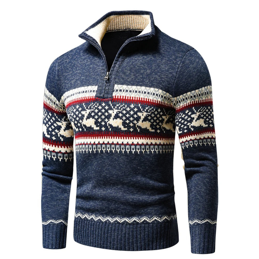 WW | Cuddly Warm Men's Christmas Sweater with Zipper and High Collar
