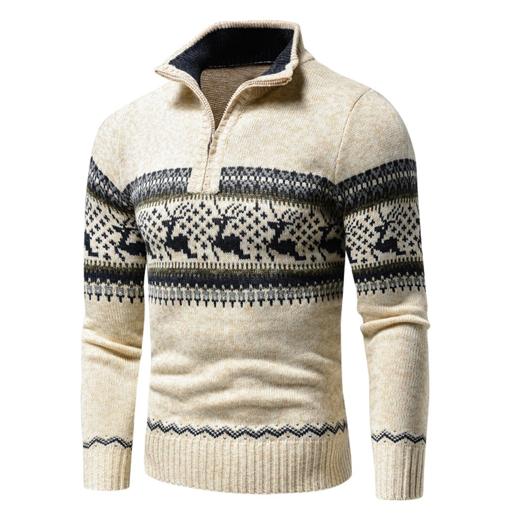 WW | Cuddly Warm Men's Christmas Sweater with Zipper and High Collar