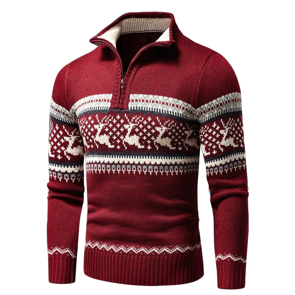 WW | Cuddly Warm Men's Christmas Sweater with Zipper and High Collar