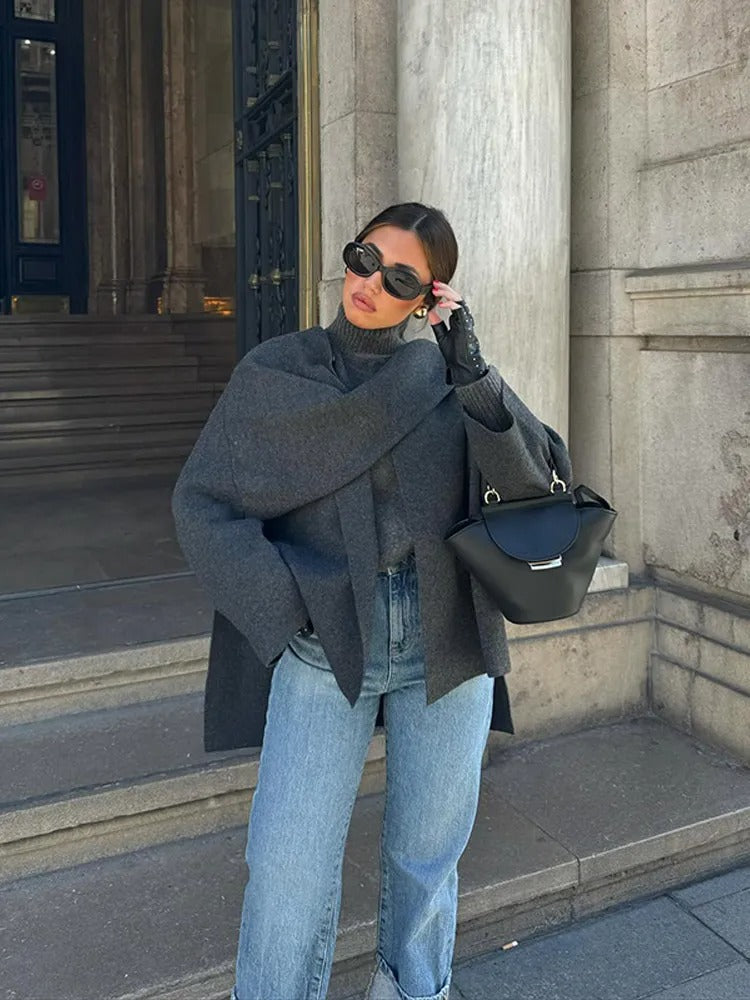 WW | Wolle Herbst Poncho Cape Damenüberjacke