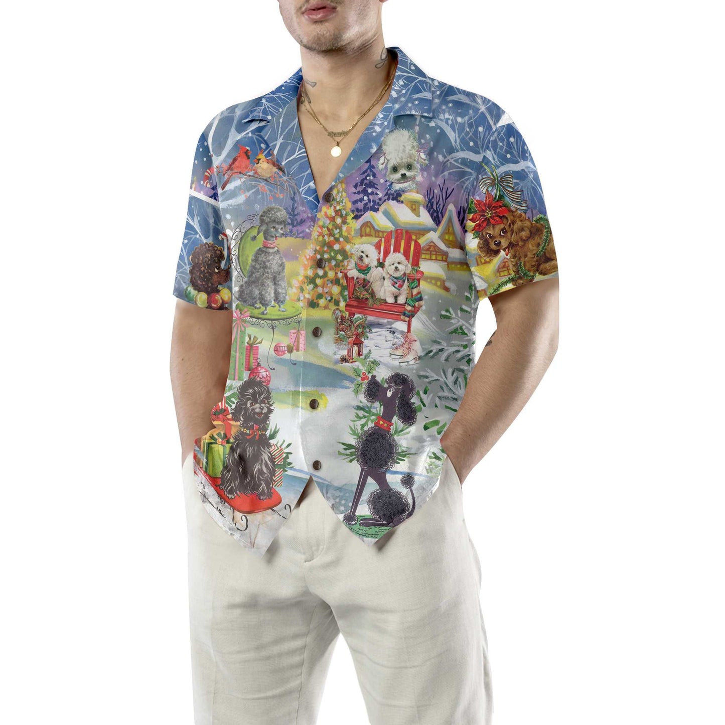 WW | Pudel Durch Den Schnee Hawaiihemd, Lustiges Weihnachtshemd Für Männer & Frauen, Bestes Weihnachtsgeschenk