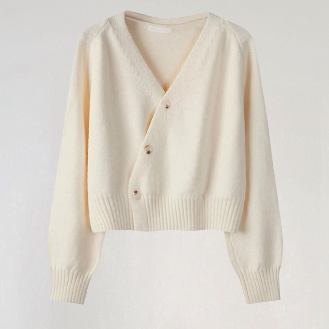 WW | Damen Wolljacke mit V-Ausschnitt und Knopfverschluss