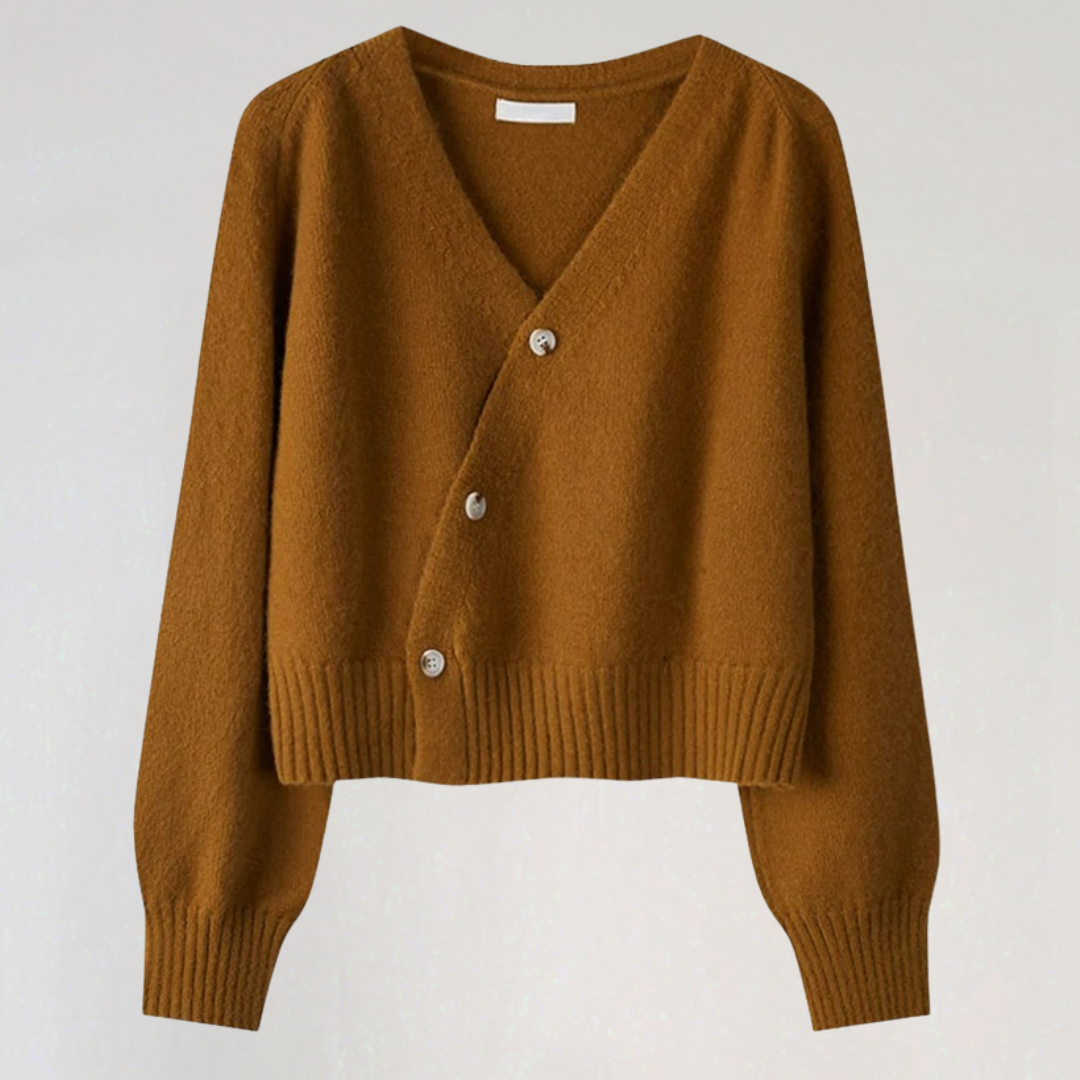 WW | Damen Wolljacke mit V-Ausschnitt und Knopfverschluss