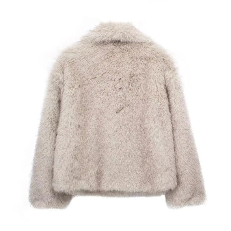 WW | Damen Kurze Faux-Fur-Jacke mit Großer Kragen