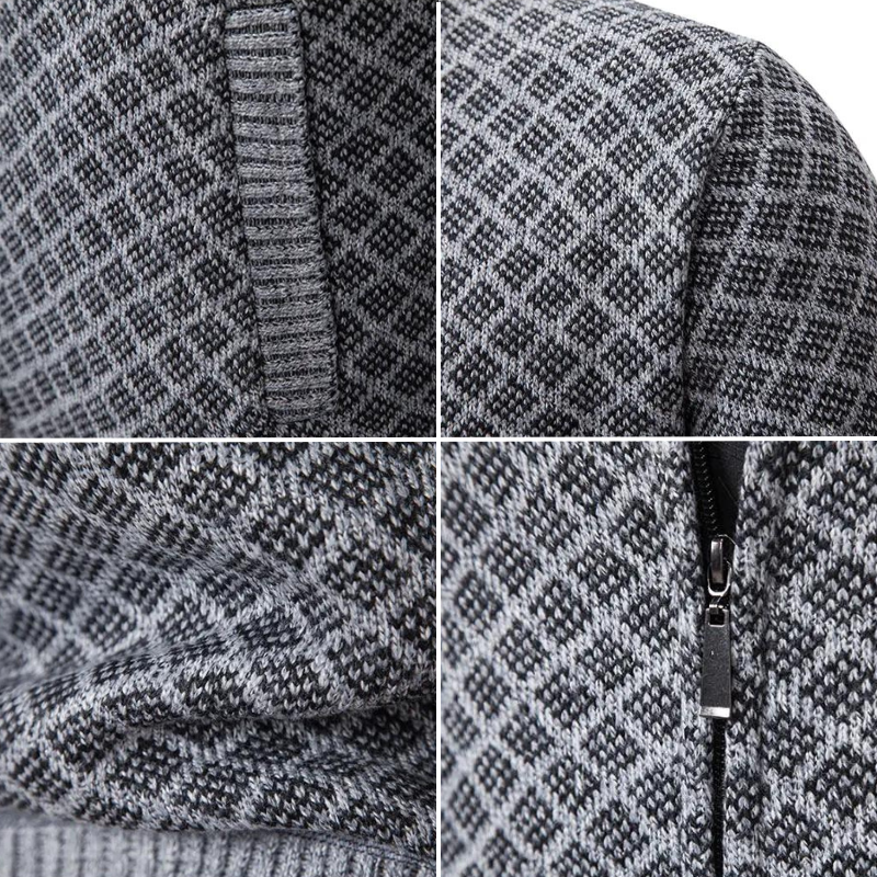 WW | Strickjacke Reißverschluss Hoher Kragen Modernes Karomuster Bequeme Passform