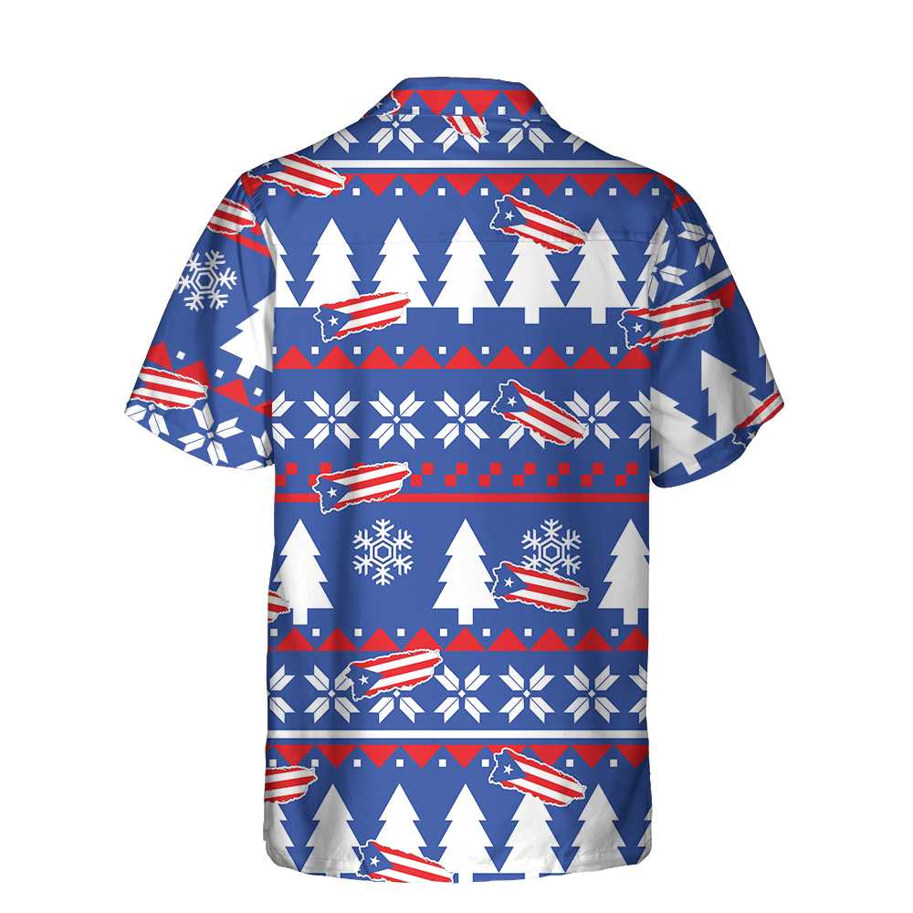 WW | Puerto Rico Hässliches Weihnachtsmuster Hawaiian Shirt, Puerto Rico Flaggen Weihnachtshemd für Männer