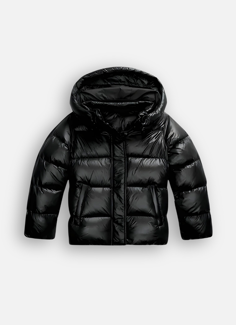 WW | Damen Glänzende Pufferjacke mit Kapuze und Wattierung