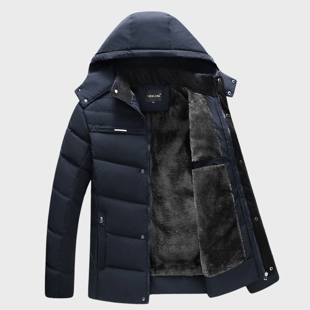 WW | Herren Fleece Gefütterte Daunenjacke mit Kapuze für Den Winter