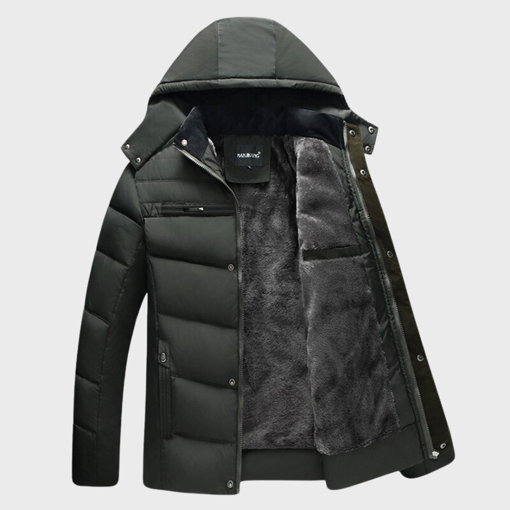 WW | Herren Fleece Gefütterte Daunenjacke mit Kapuze für Den Winter