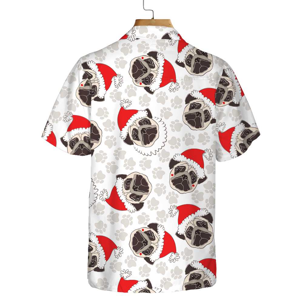 WW | Pug Hund In Santa Hut Hawaiian Shirt, Lustiges Hund Weihnachten Shirt, Weihnachtsgeschenk Für Pug Liebhaber