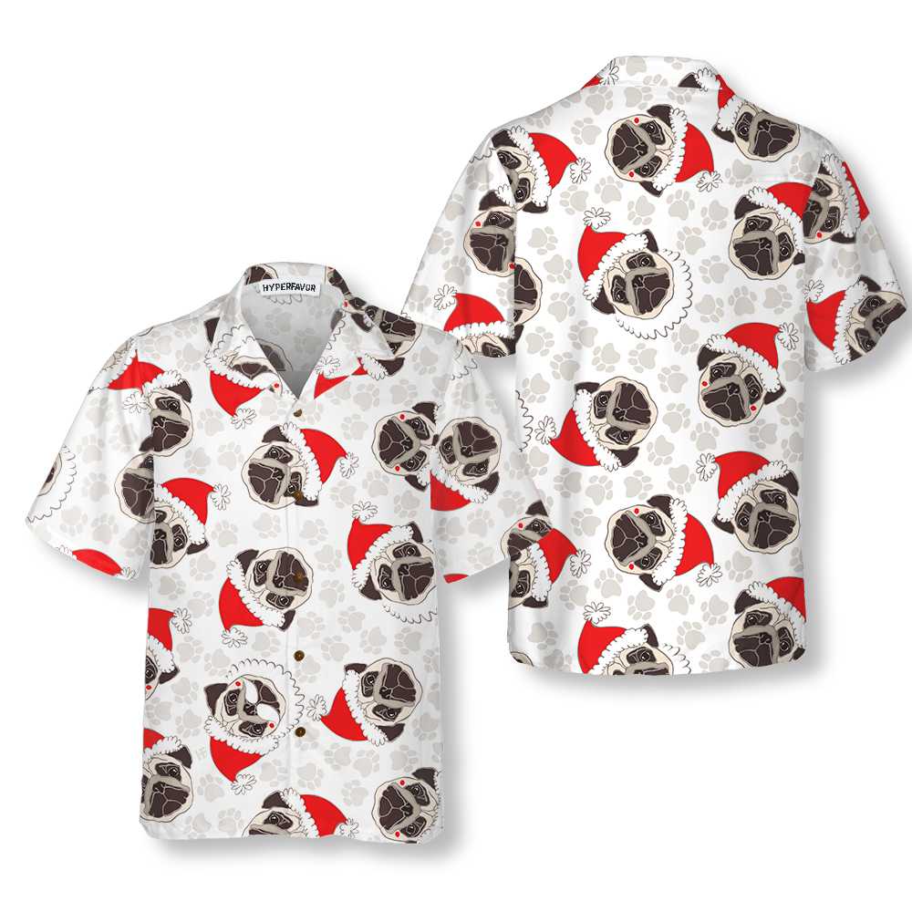 WW | Pug Hund In Santa Hut Hawaiian Shirt, Lustiges Hund Weihnachten Shirt, Weihnachtsgeschenk Für Pug Liebhaber