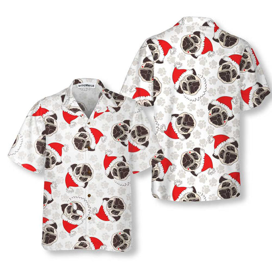 WW | Pug Hund In Santa Hut Hawaiian Shirt, Lustiges Hund Weihnachten Shirt, Weihnachtsgeschenk Für Pug Liebhaber