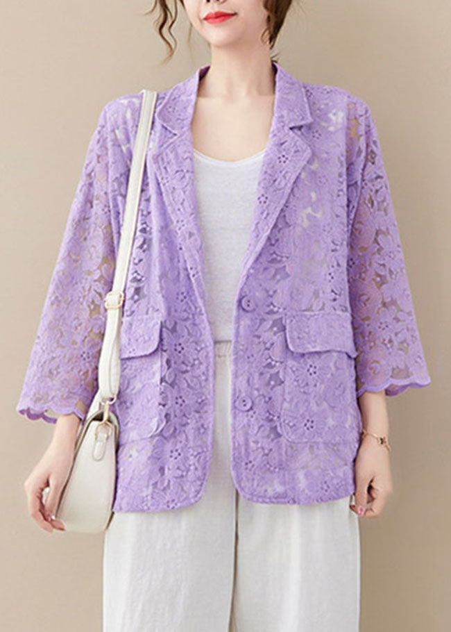 WW | Loose Lace Coats Pockets Hollow Out Long Sleeves