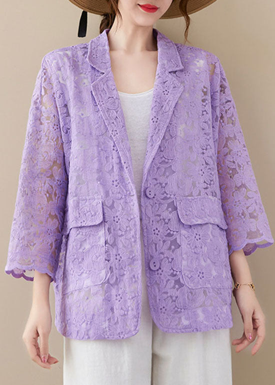 WW | Loose Lace Coats Pockets Hollow Out Long Sleeves