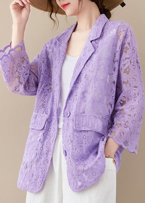 WW | Loose Lace Coats Pockets Hollow Out Long Sleeves