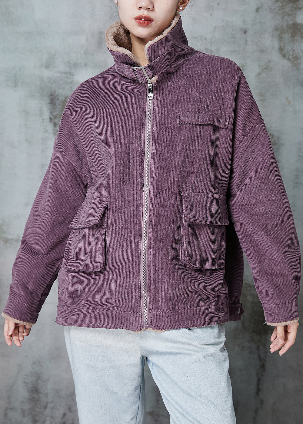 WW | Dicke warme Fleece-Mäntel Peter-Pan-Kragen Taschen Winter