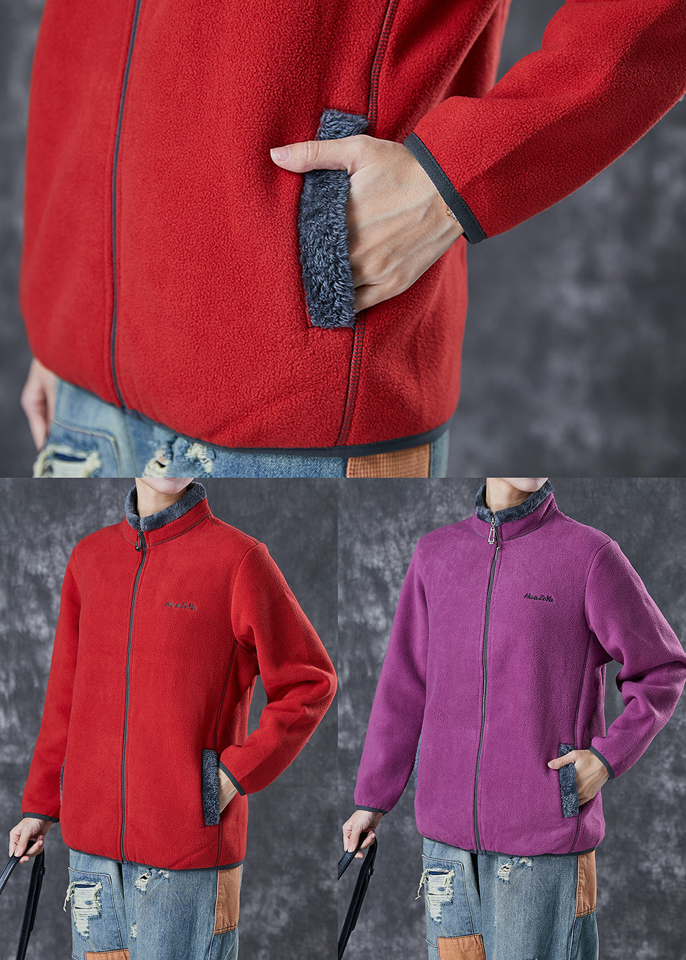 WW | Embroidered Warm Fleece Jackets Winter