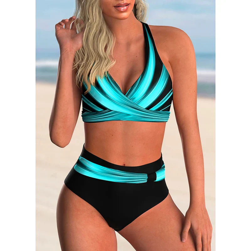 WW - Hoch tailliertes Push-Up-Halter-Bikini-Set für Damen