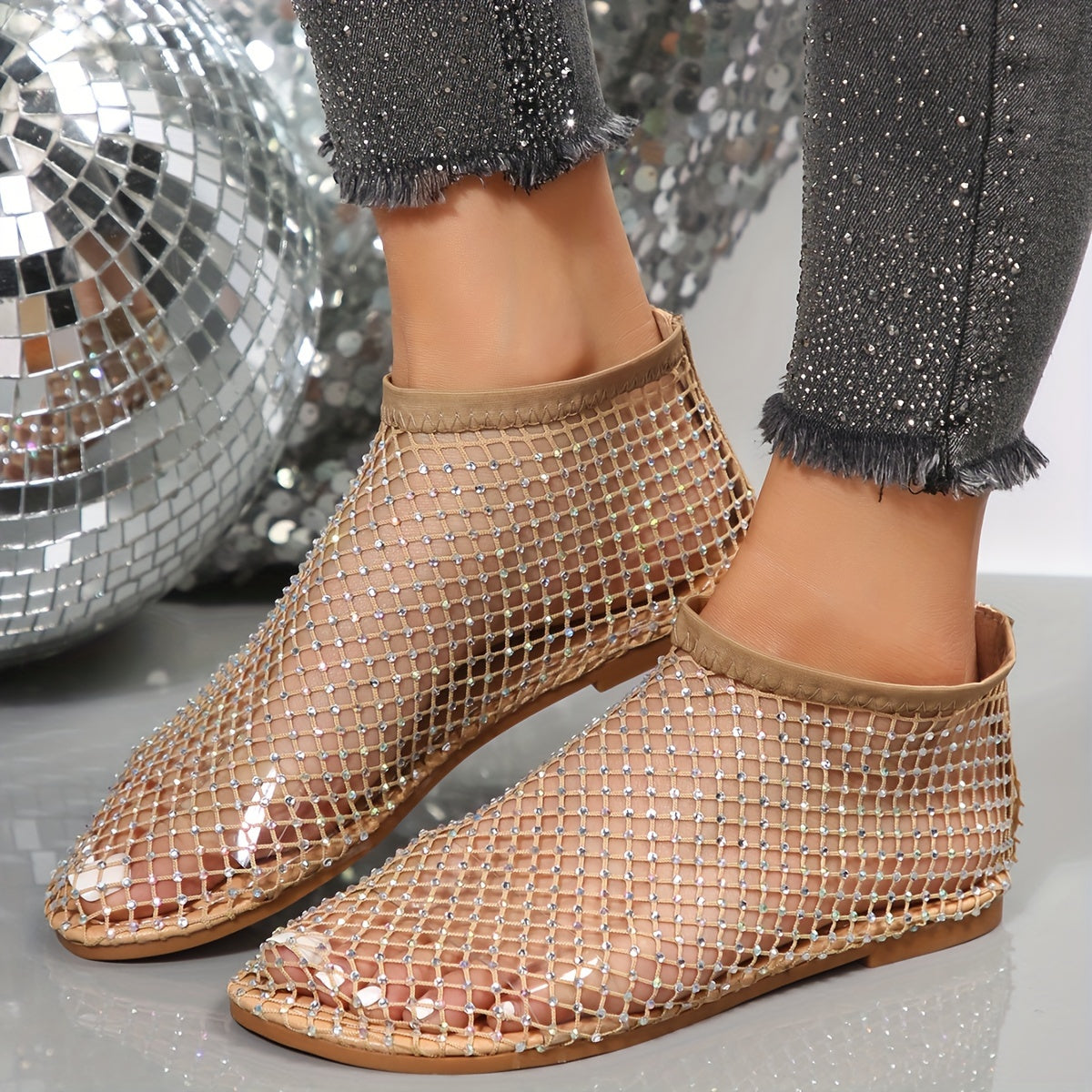 WW | Sandalen mit Strasssteinen und Mesh