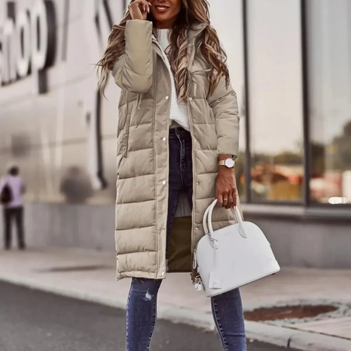 WW | Steppiger Kapuzen Langer Winterjacke Für Frauen