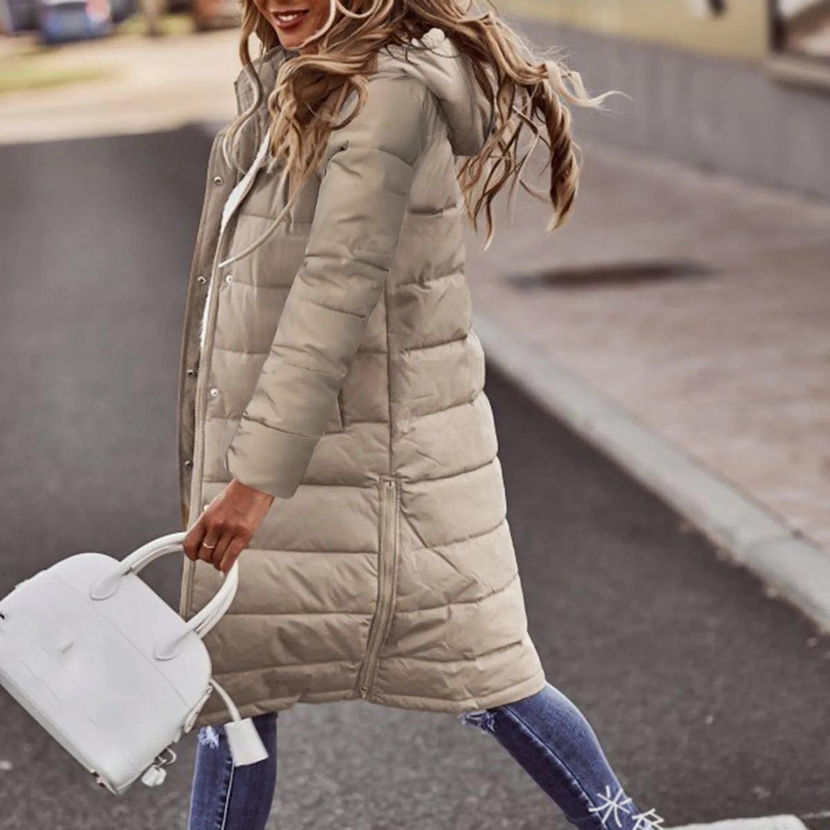 WW | Steppiger Kapuzen Langer Winterjacke Für Frauen