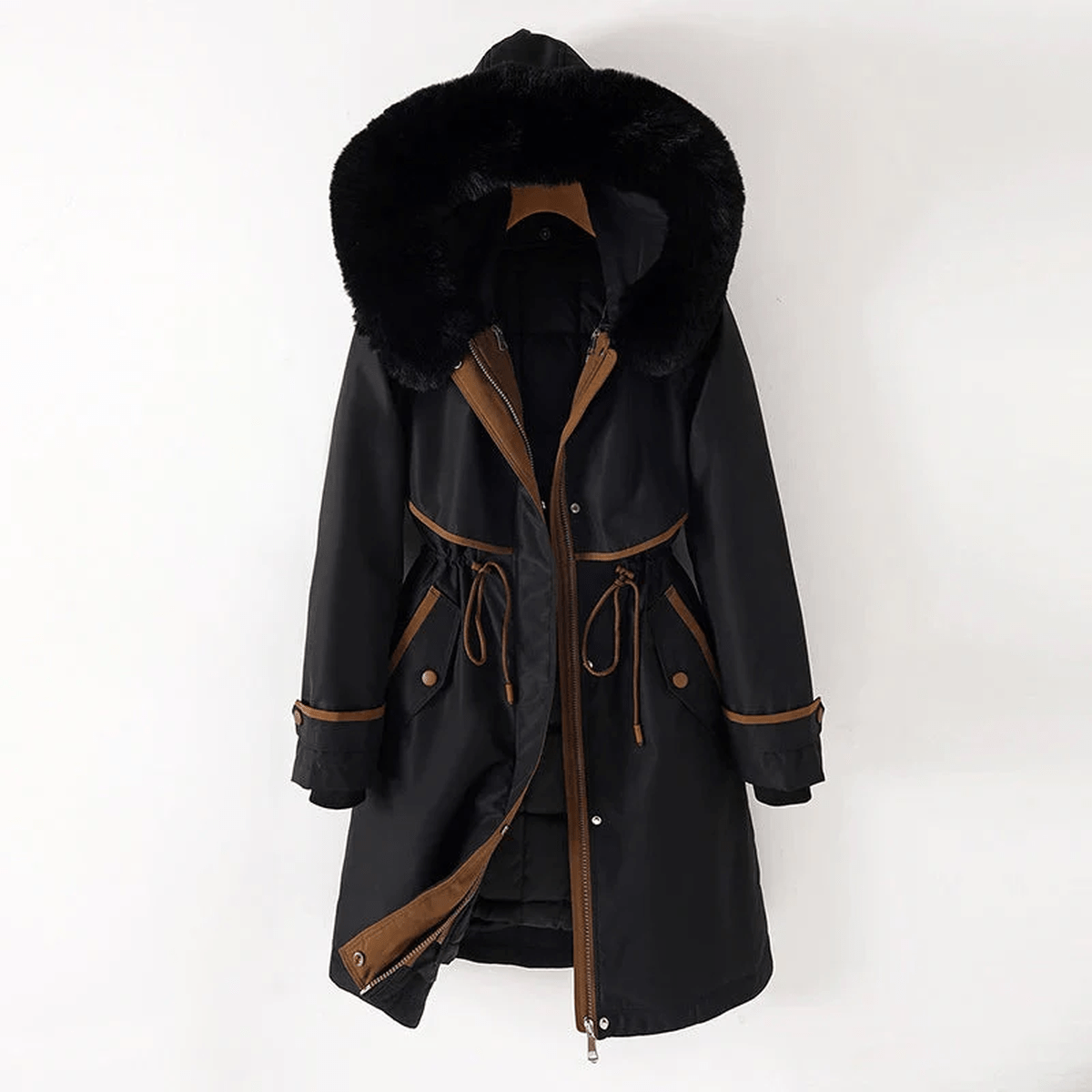 WW | Gepolsterte Winter Parka Jacke mit Verstellbarem Bund und Kunstfellkapuze