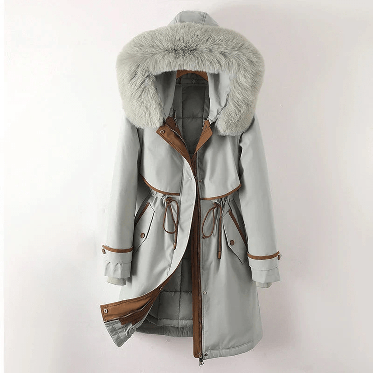 WW | Gepolsterte Winter Parka Jacke mit Verstellbarem Bund und Kunstfellkapuze