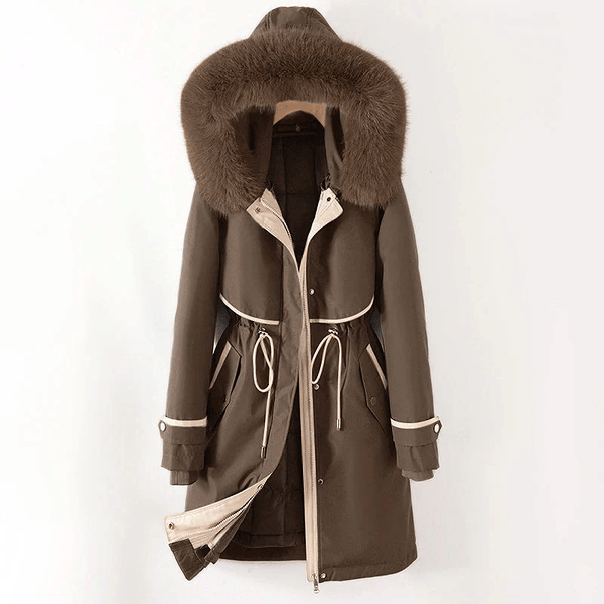 WW | Gepolsterte Winter Parka Jacke mit Verstellbarem Bund und Kunstfellkapuze