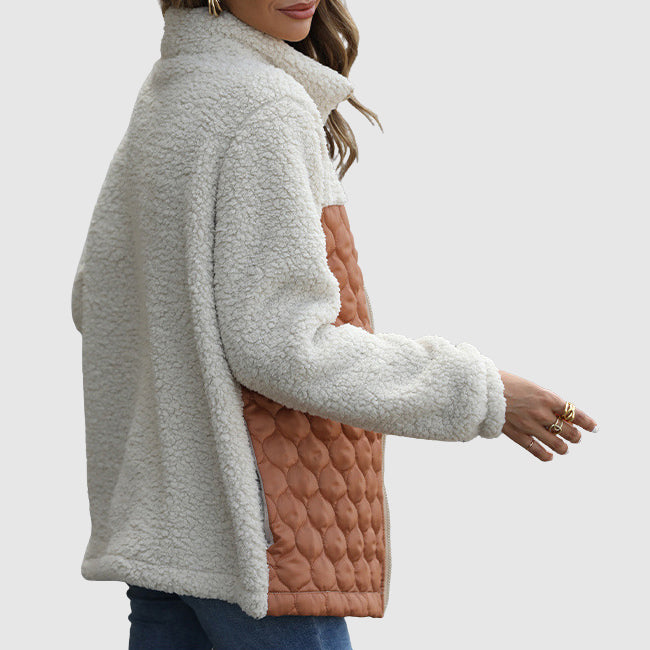 WW | Fleece Relaxed Fit Jacket - Quilted Patchwork Faux Fur Jacket