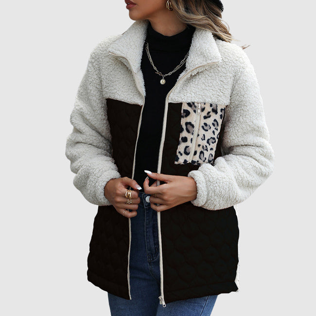 WW | Fleece Relaxed Fit Jacket - Quilted Patchwork Faux Fur Jacket