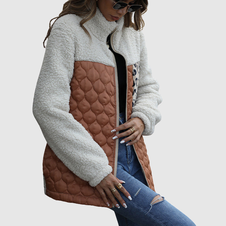 WW | Fleece Relaxed Fit Jacket - Quilted Patchwork Faux Fur Jacket