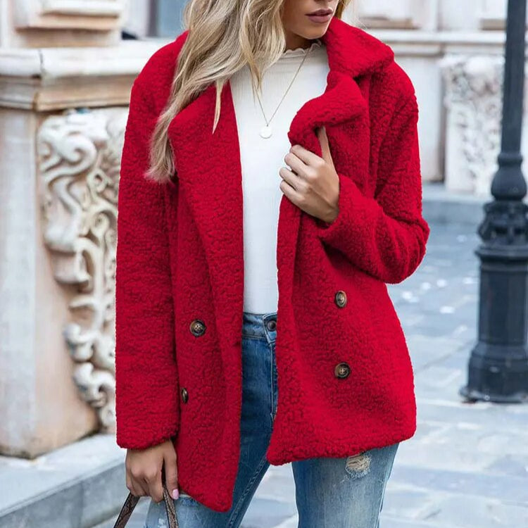 WW | Frauen Plüsch Winterjacke mit Knöpfen & Gemütlich