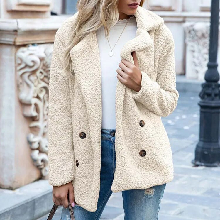 WW | Frauen Plüsch Winterjacke mit Knöpfen & Gemütlich