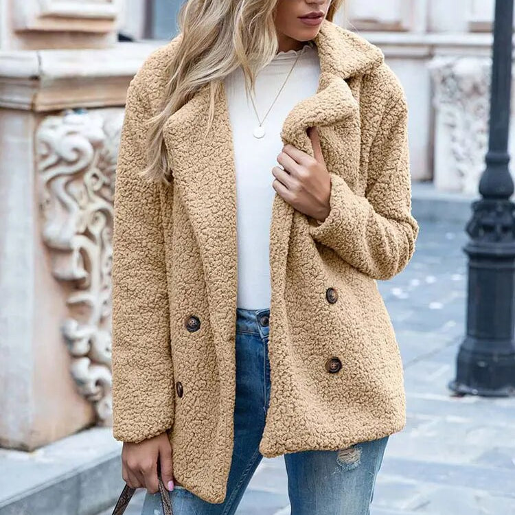 WW | Frauen Plüsch Winterjacke mit Knöpfen & Gemütlich