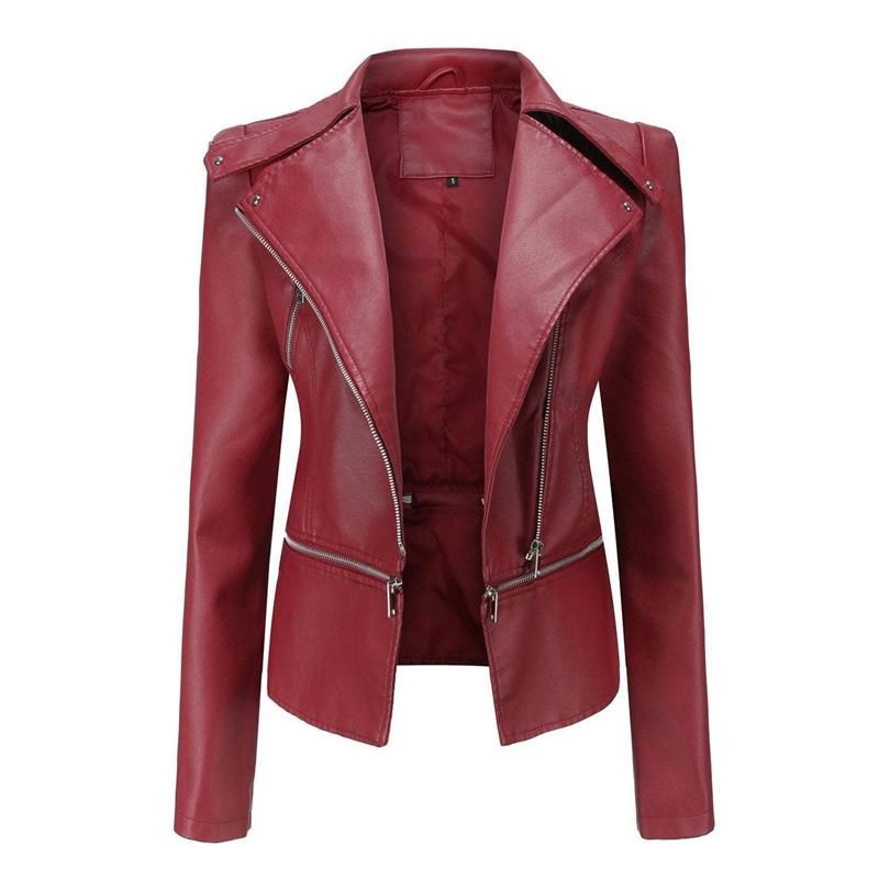 WW | Gothic Soft Leather Jacket with Lapel and Breathable Zipper Design