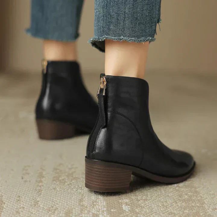 WW | women's leather ankle boots with block heel