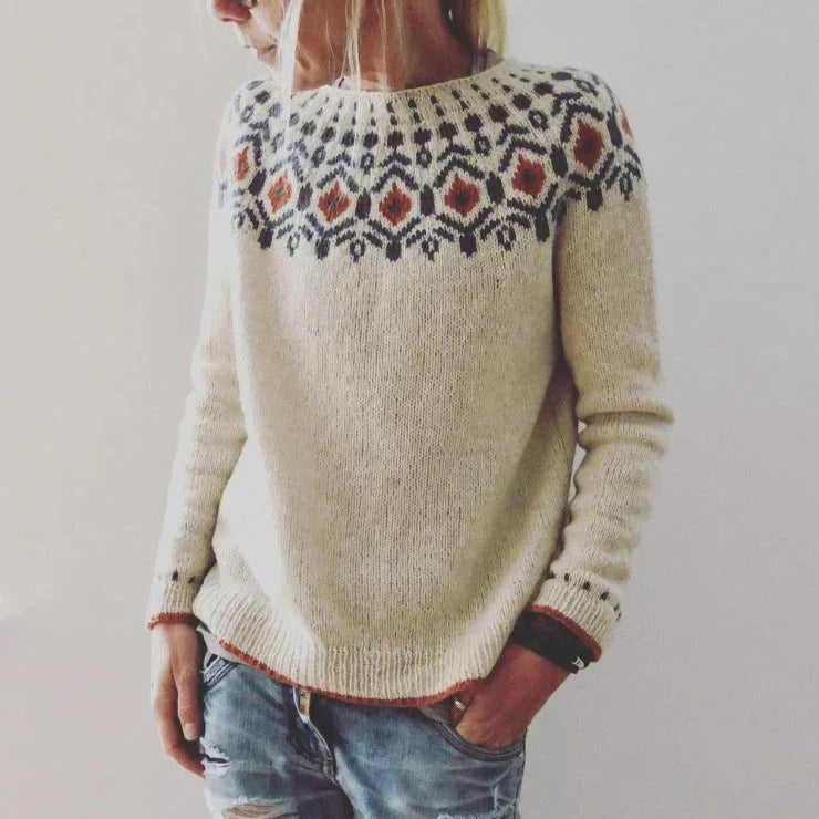 WW | Lockere Passform Wollmischung Fair Isle Muster Gerippte Kanten