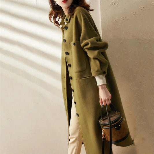 WW | Women's Long Trench Coat with Classic Button Closure