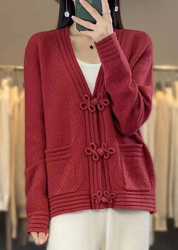 WW | Hollowed Pockets Wool Coats V-Neck Long Sleeve