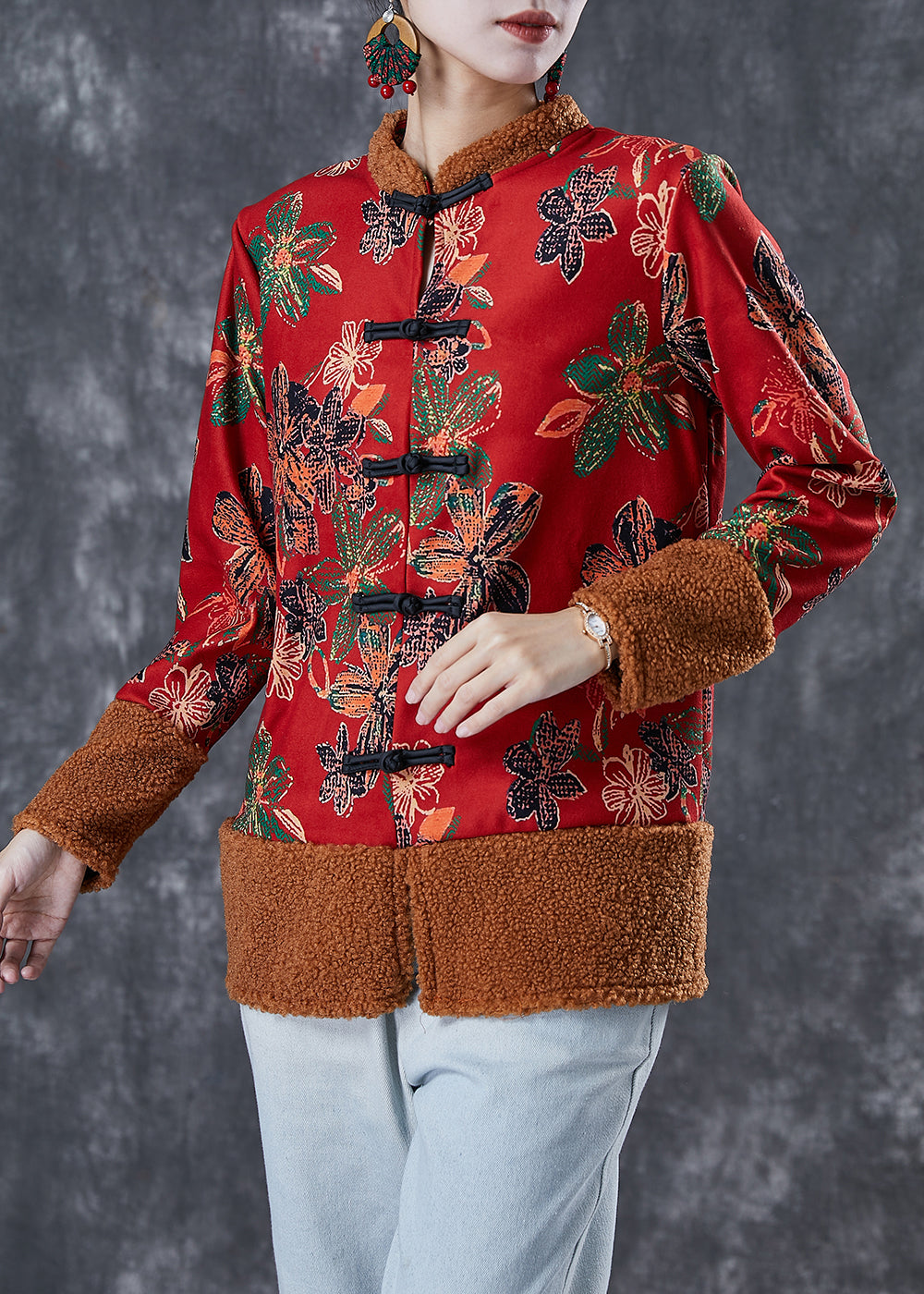 WW | Patchwork Warm Fleece Jackets Chinese Button Winter