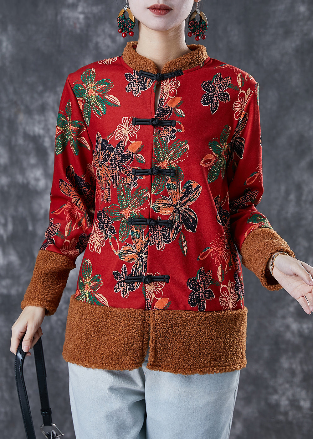 WW | Patchwork Warm Fleece Jackets Chinese Button Winter