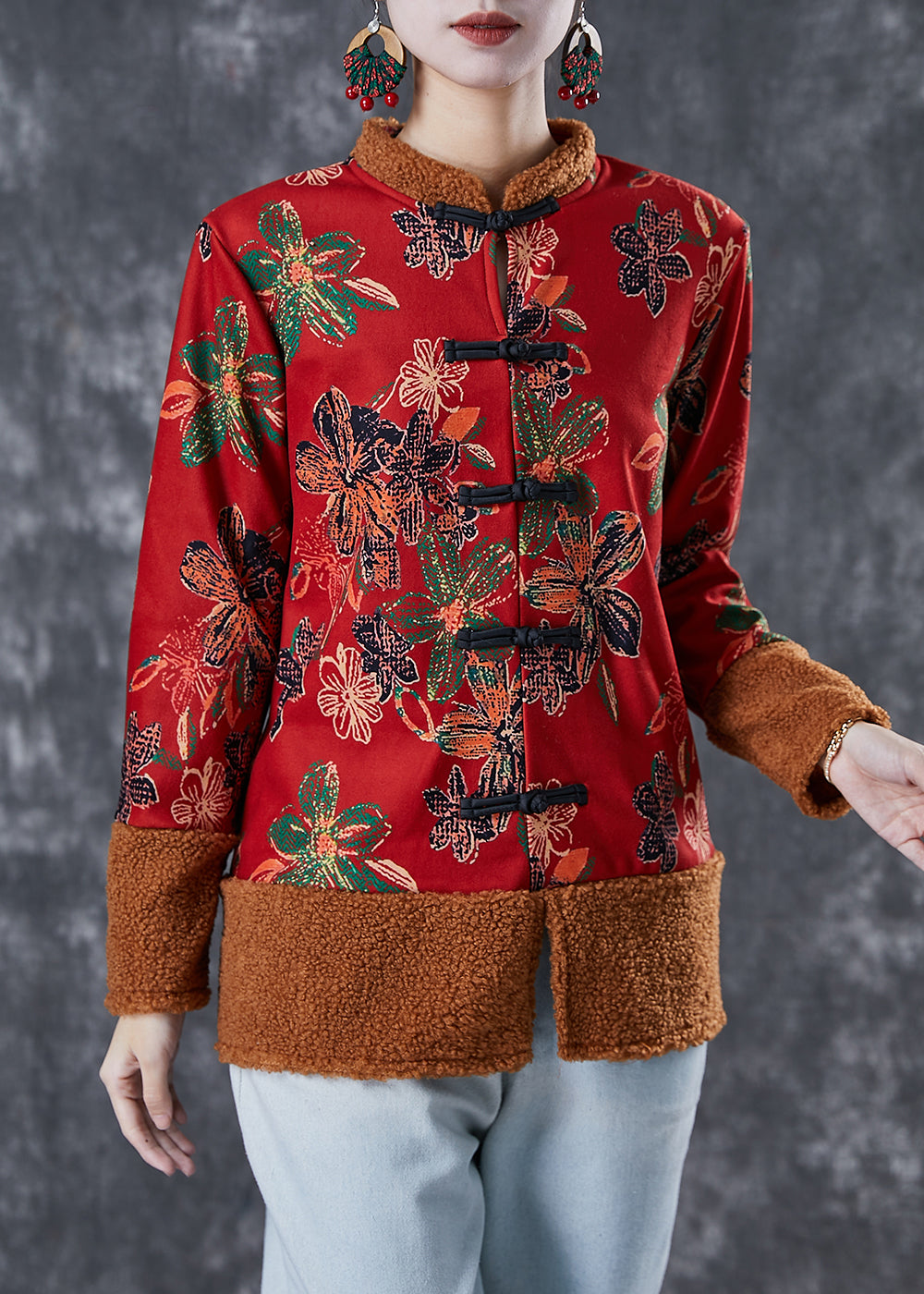 WW | Patchwork Warm Fleece Jackets Chinese Button Winter