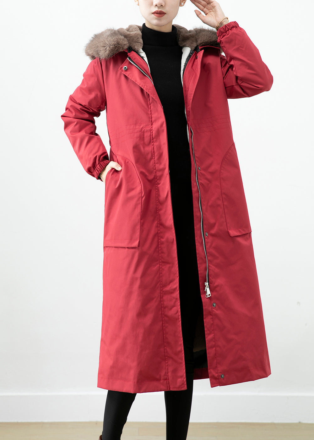 WW | Warm Otter Rabbit Hair Lined Women's Coats Little Fox Collar Winter