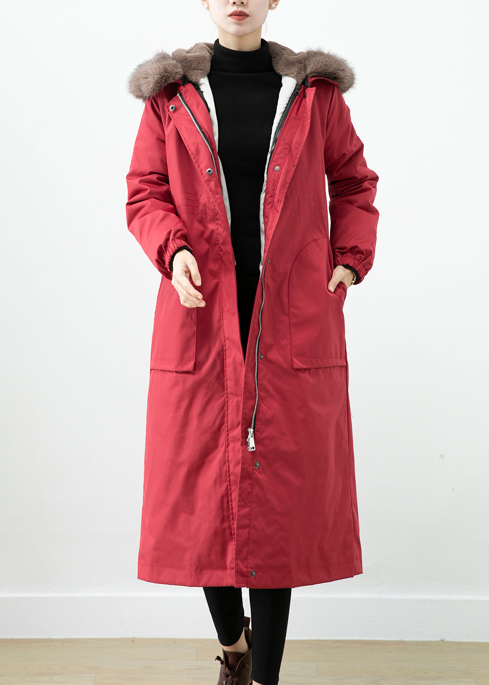 WW | Warm Otter Rabbit Hair Lined Women's Coats Little Fox Collar Winter